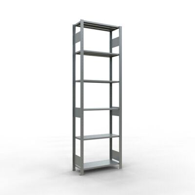 Grundregal, Fachbodenregal Stecksystem MULTIplus150, 2500 x 750 x 300 mm (HxBxT), 6 Fachböden, Längenriegel, verzinkt