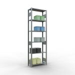 Grundregal, Fachbodenregal Stecksystem MULTIplus150, 2500 x 750 x 300 mm (HxBxT), 6 Fachböden, Längenriegel, verzinkt