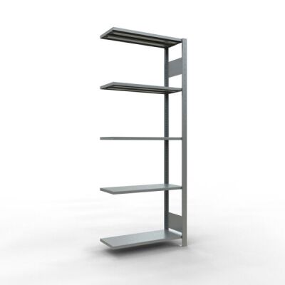 Anbauregal, Fachbodenregal Stecksystem MULTIplus150, 2000 x 750 x 300 mm (HxBxT), 5 Fachböden, Längenriegel, verzinkt