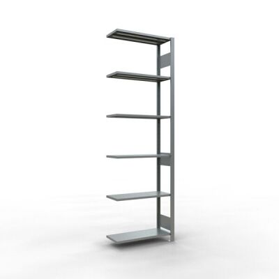Anbauregal, Fachbodenregal Stecksystem MULTIplus150, 2500 x 750 x 300 mm (HxBxT), 6 Fachböden, Längenriegel, verzinkt