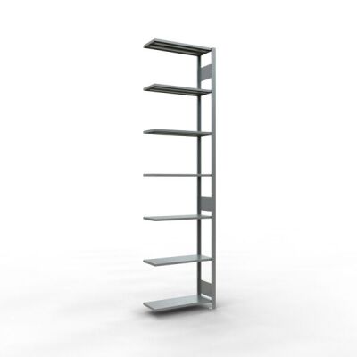 Anbauregal, Fachbodenregal Stecksystem MULTIplus150, 3000 x 750 x 300 mm (HxBxT), 7 Fachböden, Längenriegel, verzinkt