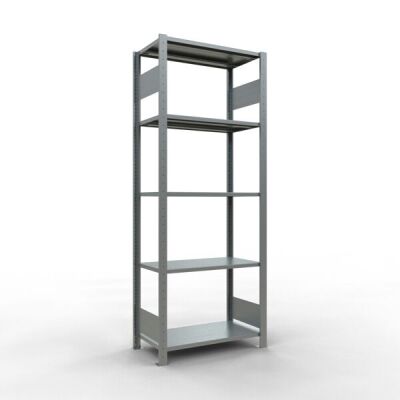 Grundregal, Fachbodenregal Stecksystem MULTIplus150, 2000 x 750 x 400 mm (HxBxT), 5 Fachböden, Längenriegel, verzinkt