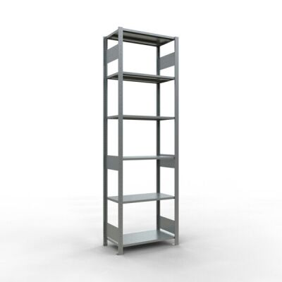 Grundregal, Fachbodenregal Stecksystem MULTIplus150, 2500 x 750 x 400 mm (HxBxT), 6 Fachböden, Längenriegel, verzinkt