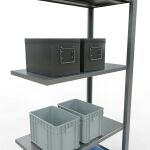 Anbauregal, Fachbodenregal Stecksystem MULTIplus150, 2000 x 750 x 400 mm (HxBxT), 5 Fachböden, Längenriegel, verzinkt