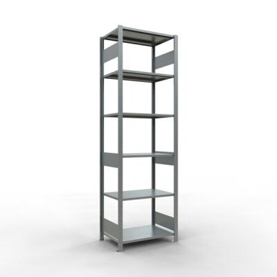 Grundregal, Fachbodenregal Stecksystem MULTIplus150, 2500 x 750 x 500 mm (HxBxT), 6 Fachböden, Längenriegel, verzinkt