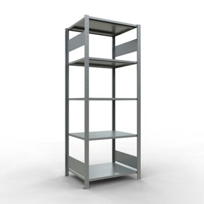 Grundregal, Fachbodenregal Stecksystem MULTIplus150, 2000 x 750 x 600 mm (HxBxT), 5 Fachböden, Längenriegel, verzinkt