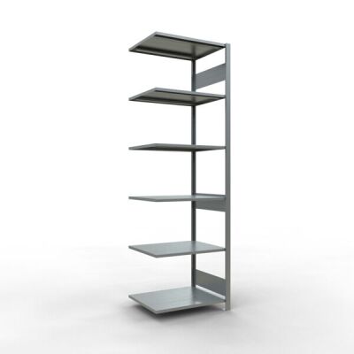 Anbauregal, Fachbodenregal Stecksystem MULTIplus150, 2500 x 750 x 600 mm (HxBxT), 6 Fachböden, Längenriegel, verzinkt