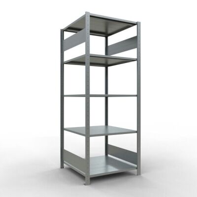 Grundregal, Fachbodenregal Stecksystem MULTIplus150, 2000 x 750 x 800 mm (HxBxT), 5 Fachböden, Längenriegel, verzinkt