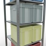 Grundregal, Fachbodenregal Stecksystem MULTIplus150, 2000 x 750 x 800 mm (HxBxT), 5 Fachböden, Längenriegel, verzinkt