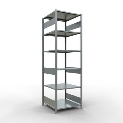 Grundregal, Fachbodenregal Stecksystem MULTIplus150, 2500 x 750 x 800 mm (HxBxT), 6 Fachböden, Längenriegel, verzinkt