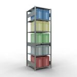 Grundregal, Fachbodenregal Stecksystem MULTIplus150, 2500 x 750 x 800 mm (HxBxT), 6 Fachböden, Längenriegel, verzinkt