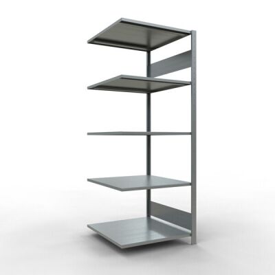 Anbauregal, Fachbodenregal Stecksystem MULTIplus150, 2000 x 750 x 800 mm (HxBxT), 5 Fachböden, Längenriegel, verzinkt