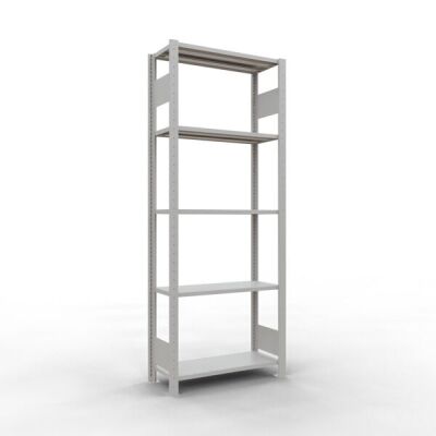 Grundregal, Fachbodenregal Stecksystem MULTIplus150, 2000 x 750 x 300 mm (HxBxT), 5 Fachböden, Längenriegel, RAL 7035 lichtgrau