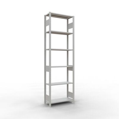 Grundregal, Fachbodenregal Stecksystem MULTIplus150, 2500 x 750 x 300 mm (HxBxT), 6 Fachböden, Längenriegel, RAL 7035 lichtgrau