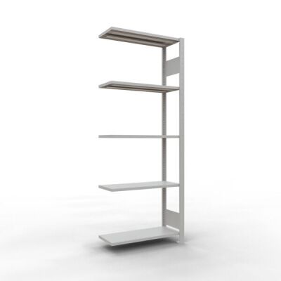 Anbauregal, Fachbodenregal Stecksystem MULTIplus150, 2000 x 750 x 300 mm (HxBxT), 5 Fachböden, Längenriegel, RAL 7035 lichtgrau