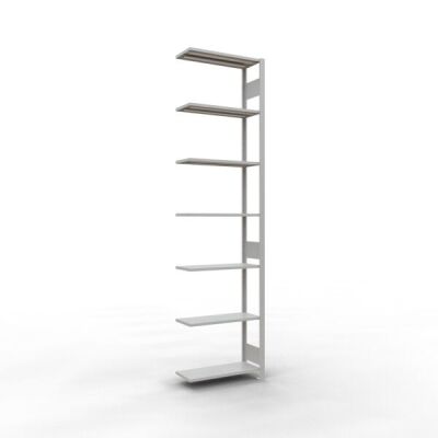 Anbauregal, Fachbodenregal Stecksystem MULTIplus150, 3000 x 750 x 300 mm (HxBxT), 7 Fachböden, Längenriegel, RAL 7035 lichtgrau