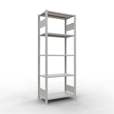 Grundregal, Fachbodenregal Stecksystem MULTIplus150, 2000 x 750 x 400 mm (HxBxT), 5 Fachböden, Längenriegel, RAL 7035 lichtgrau