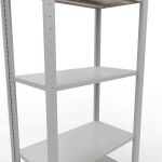 Grundregal, Fachbodenregal Stecksystem MULTIplus150, 2000 x 750 x 400 mm (HxBxT), 5 Fachböden, Längenriegel, RAL 7035 lichtgrau