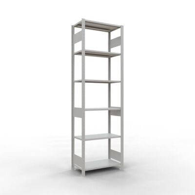 Grundregal, Fachbodenregal Stecksystem MULTIplus150, 2500 x 750 x 400 mm (HxBxT), 6 Fachböden, Längenriegel, RAL 7035 lichtgrau