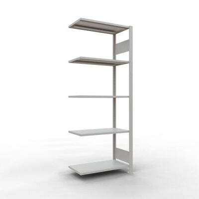 Anbauregal, Fachbodenregal Stecksystem MULTIplus150, 2000 x 750 x 400 mm (HxBxT), 5 Fachböden, Längenriegel, RAL 7035 lichtgrau