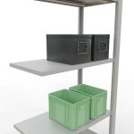 Anbauregal, Fachbodenregal Stecksystem MULTIplus150, 2000 x 750 x 400 mm (HxBxT), 5 Fachböden, Längenriegel, RAL 7035 lichtgrau