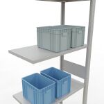 Anbauregal, Fachbodenregal Stecksystem MULTIplus150, 3000 x 750 x 400 mm (HxBxT), 7 Fachböden, Längenriegel, RAL 7035 lichtgrau