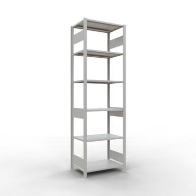 Grundregal, Fachbodenregal Stecksystem MULTIplus150, 2500 x 750 x 500 mm (HxBxT), 6 Fachböden, Längenriegel, RAL 7035 lichtgrau