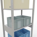 Grundregal, Fachbodenregal Stecksystem MULTIplus150, 2500 x 750 x 500 mm (HxBxT), 6 Fachböden, Längenriegel, RAL 7035 lichtgrau