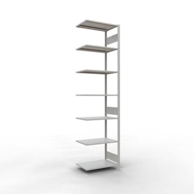 Anbauregal, Fachbodenregal Stecksystem MULTIplus150, 3000 x 750 x 500 mm (HxBxT), 7 Fachböden, Längenriegel, RAL 7035 lichtgrau