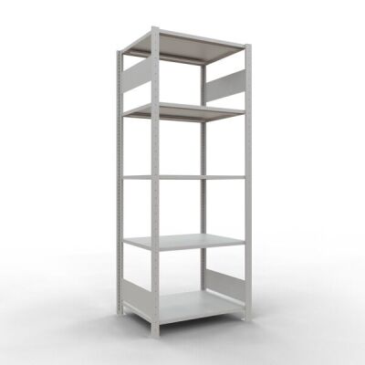 Grundregal, Fachbodenregal Stecksystem MULTIplus150, 2000 x 750 x 600 mm (HxBxT), 5 Fachböden, Längenriegel, RAL 7035 lichtgrau