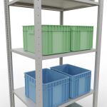 Grundregal, Fachbodenregal Stecksystem MULTIplus150, 2000 x 750 x 600 mm (HxBxT), 5 Fachböden, Längenriegel, RAL 7035 lichtgrau