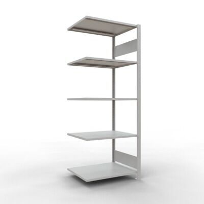 Anbauregal, Fachbodenregal Stecksystem MULTIplus150, 2000 x 750 x 600 mm (HxBxT), 5 Fachböden, Längenriegel, RAL 7035 lichtgrau