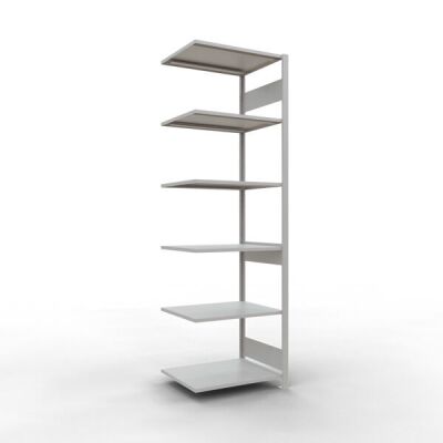 Anbauregal, Fachbodenregal Stecksystem MULTIplus150, 2500 x 750 x 600 mm (HxBxT), 6 Fachböden, Längenriegel, RAL 7035 lichtgrau