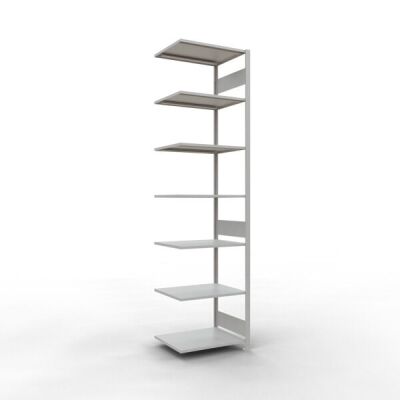 Anbauregal, Fachbodenregal Stecksystem MULTIplus150, 3000 x 750 x 600 mm (HxBxT), 7 Fachböden, Längenriegel, RAL 7035 lichtgrau