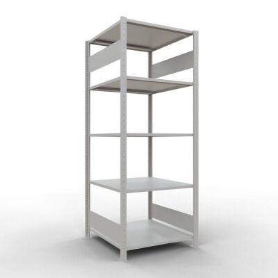 Grundregal, Fachbodenregal Stecksystem MULTIplus150, 2000 x 750 x 800 mm (HxBxT), 5 Fachböden, Längenriegel, RAL 7035 lichtgrau