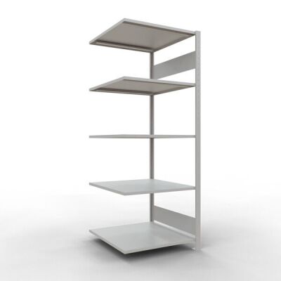Anbauregal, Fachbodenregal Stecksystem MULTIplus150, 2000 x 750 x 800 mm (HxBxT), 5 Fachböden, Längenriegel, RAL 7035 lichtgrau