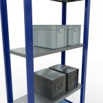 Grundregal, Fachbodenregal Stecksystem MULTIplus150, 2000 x 750 x 300 mm (HxBxT), 5 Fachböden, Längenriegel, RAL 5010 enzianblau/verzinkt/verzinkt