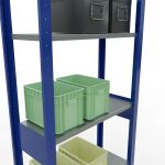 Grundregal, Fachbodenregal Stecksystem MULTIplus150, 2500 x 750 x 300 mm (HxBxT), 6 Fachböden, Längenriegel, RAL 5010 enzianblau/verzinkt/verzinkt