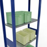 Grundregal, Fachbodenregal Stecksystem MULTIplus150, 3000 x 750 x 300 mm (HxBxT), 7 Fachböden, Längenriegel, RAL 5010 enzianblau/verzinkt/verzinkt