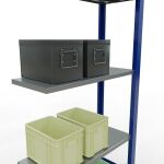 Anbauregal, Fachbodenregal Stecksystem MULTIplus150, 2000 x 750 x 300 mm (HxBxT), 5 Fachböden, Längenriegel, RAL 5010 enzianblau/verzinkt/verzinkt