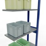 Anbauregal, Fachbodenregal Stecksystem MULTIplus150, 2500 x 750 x 300 mm (HxBxT), 6 Fachböden, Längenriegel, RAL 5010 enzianblau/verzinkt/verzinkt