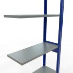 Anbauregal, Fachbodenregal Stecksystem MULTIplus150, 2500 x 750 x 300 mm (HxBxT), 6 Fachböden, Längenriegel, RAL 5010 enzianblau/verzinkt/verzinkt