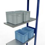 Anbauregal, Fachbodenregal Stecksystem MULTIplus150, 3000 x 750 x 300 mm (HxBxT), 7 Fachböden, Längenriegel, RAL 5010 enzianblau/verzinkt/verzinkt