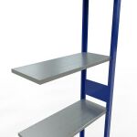 Anbauregal, Fachbodenregal Stecksystem MULTIplus150, 3000 x 750 x 300 mm (HxBxT), 7 Fachböden, Längenriegel, RAL 5010 enzianblau/verzinkt/verzinkt