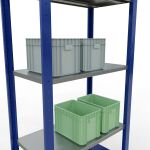 Grundregal, Fachbodenregal Stecksystem MULTIplus150, 2000 x 750 x 400 mm (HxBxT), 5 Fachböden, Längenriegel, RAL 5010 enzianblau/verzinkt/verzinkt