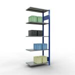 Anbauregal, Fachbodenregal Stecksystem MULTIplus150, 2000 x 750 x 400 mm (HxBxT), 5 Fachböden, Längenriegel, RAL 5010 enzianblau/verzinkt/verzinkt