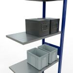 Anbauregal, Fachbodenregal Stecksystem MULTIplus150, 3000 x 750 x 400 mm (HxBxT), 7 Fachböden, Längenriegel, RAL 5010 enzianblau/verzinkt/verzinkt