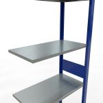 Anbauregal, Fachbodenregal Stecksystem MULTIplus150, 3000 x 750 x 400 mm (HxBxT), 7 Fachböden, Längenriegel, RAL 5010 enzianblau/verzinkt/verzinkt