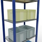 Grundregal, Fachbodenregal Stecksystem MULTIplus150, 2000 x 750 x 500 mm (HxBxT), 5 Fachböden, Längenriegel, RAL 5010 enzianblau/verzinkt/verzinkt