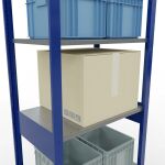 Grundregal, Fachbodenregal Stecksystem MULTIplus150, 2500 x 750 x 500 mm (HxBxT), 6 Fachböden, Längenriegel, RAL 5010 enzianblau/verzinkt/verzinkt